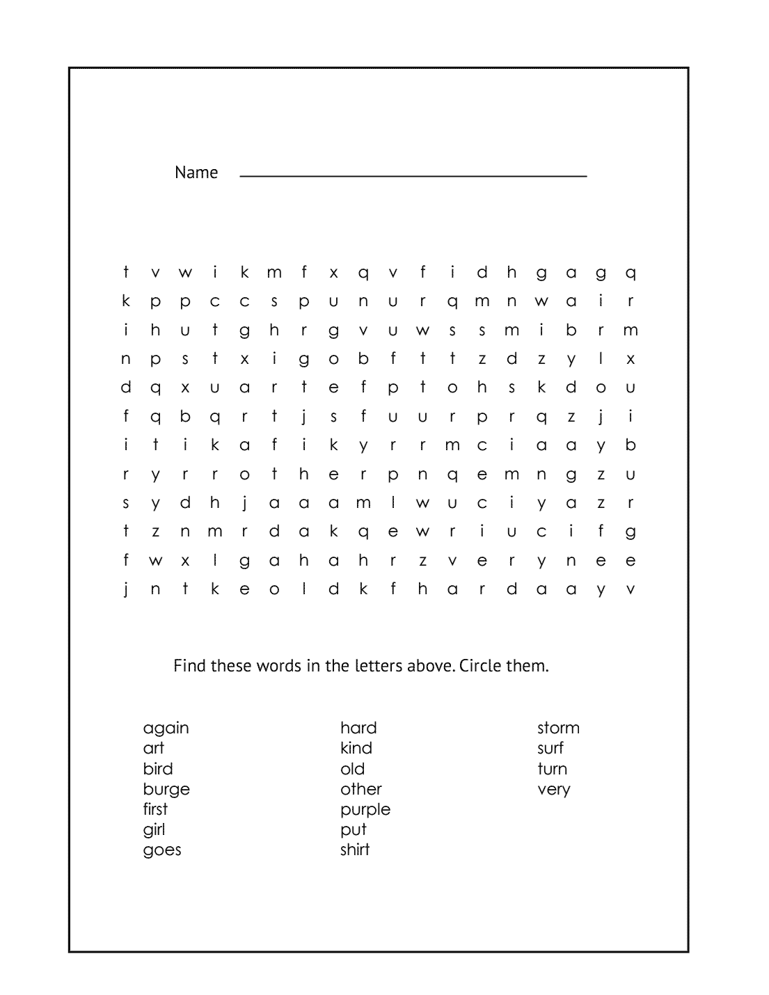 1st Grade Word Search Printable Puzzle 14