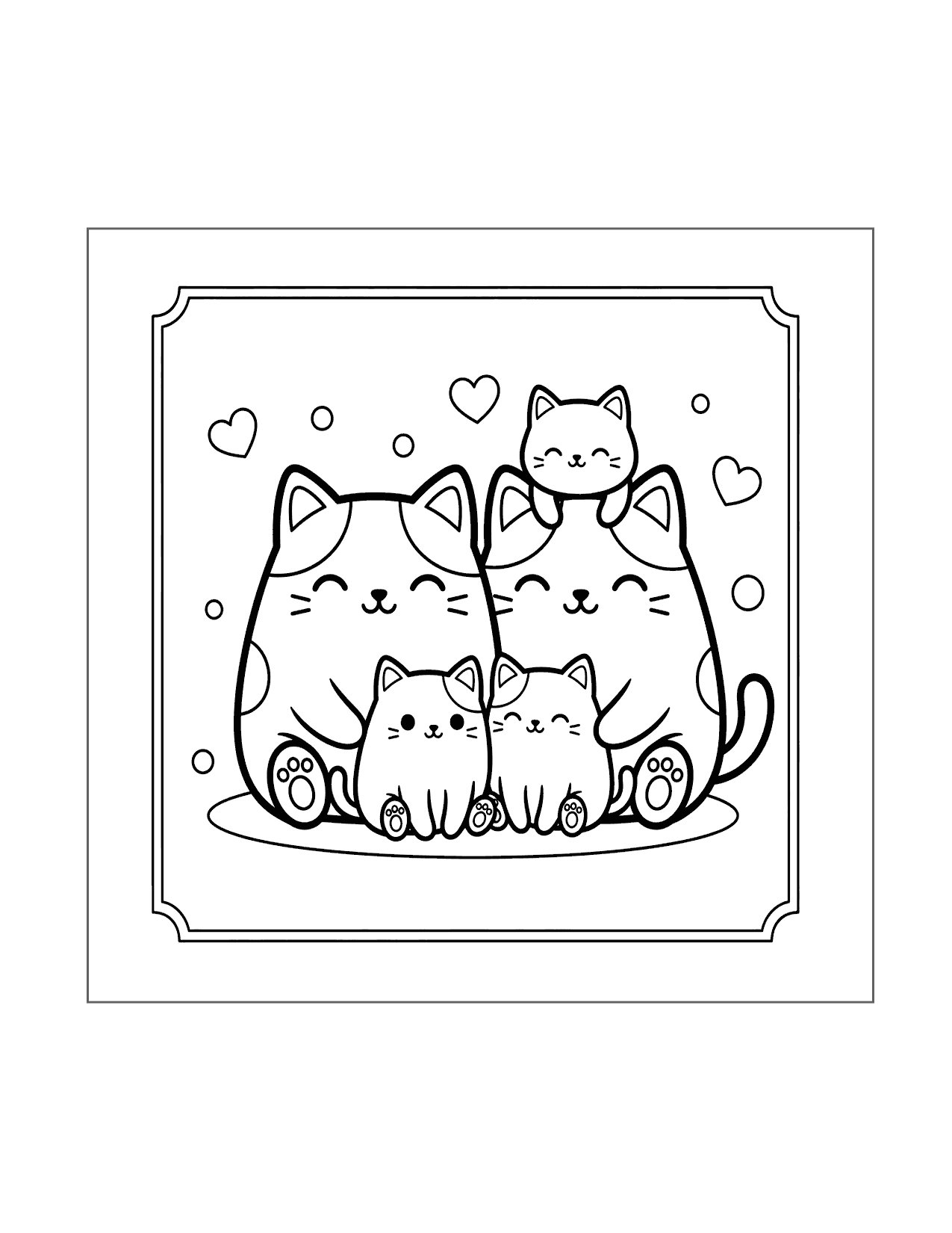 22. Kawaii Cat Family Coloring Page