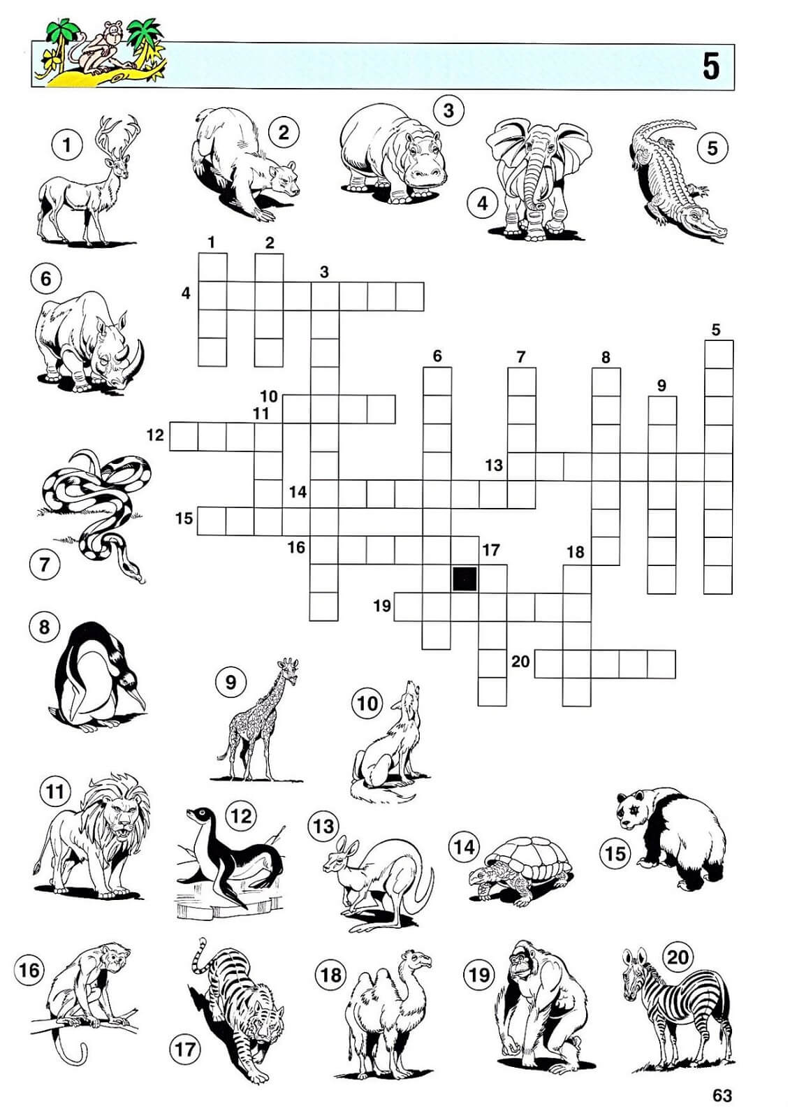 Animals Crossword Puzzles For Kids