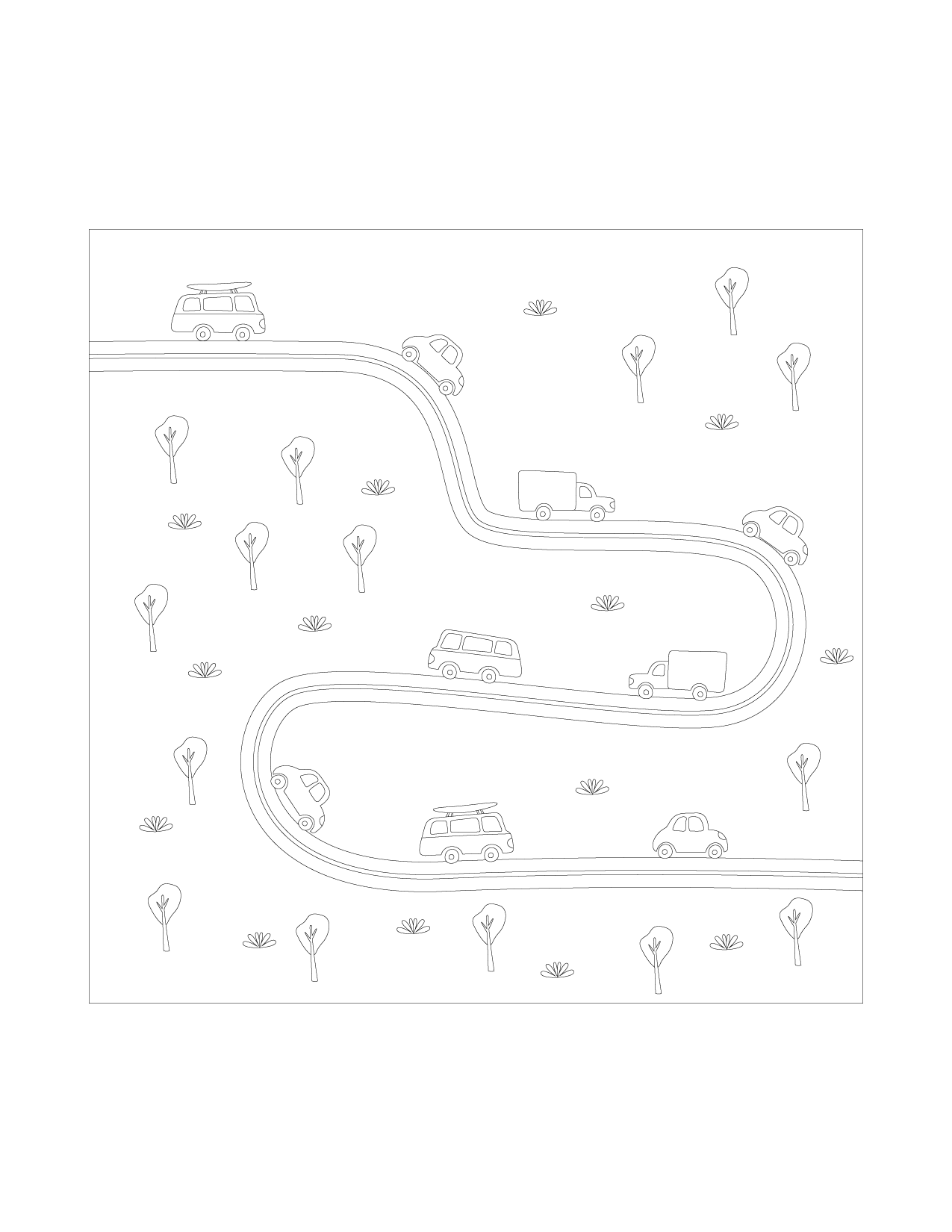 Cars On The Road Coloring Page