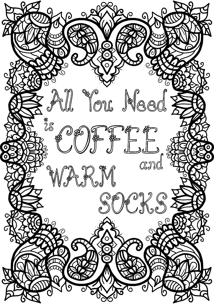 Coffee And Warm Socks Coloring Page