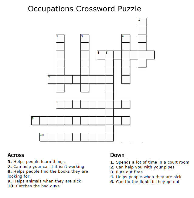 Crossword Puzzle About Occupations
