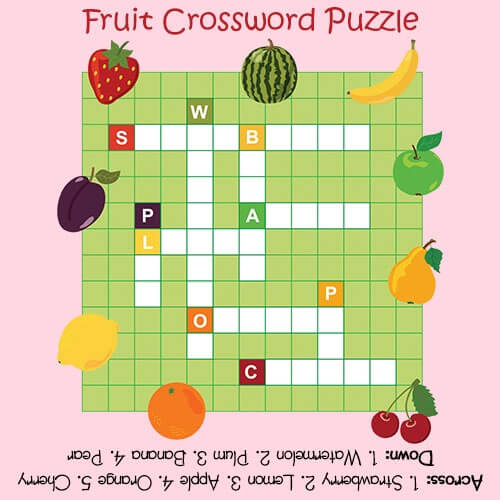 Crossword Puzzles For Kids Fruit