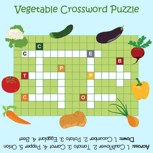 Crossword Puzzles For Kids Vegetables