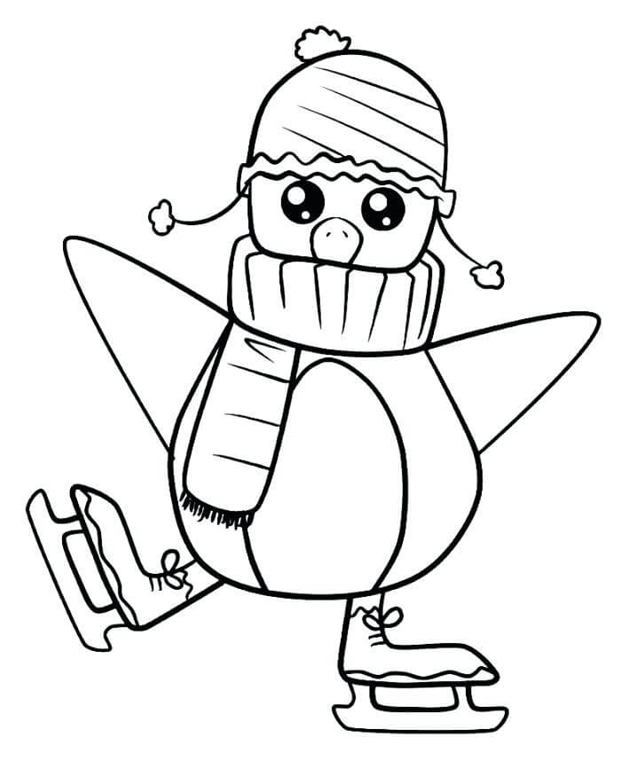Cute Cartoon Ice Skating Penguin Coloring Page