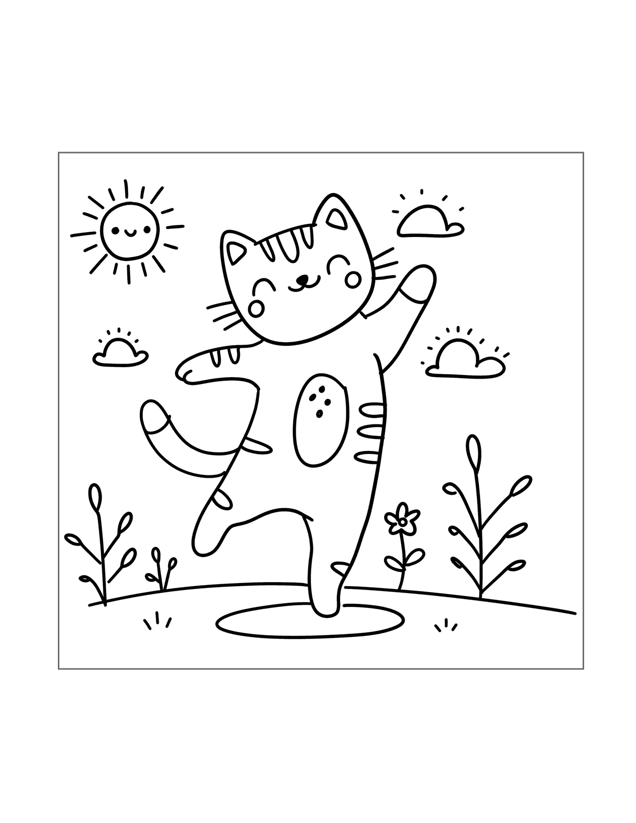 Dancing Cat Coloring Page