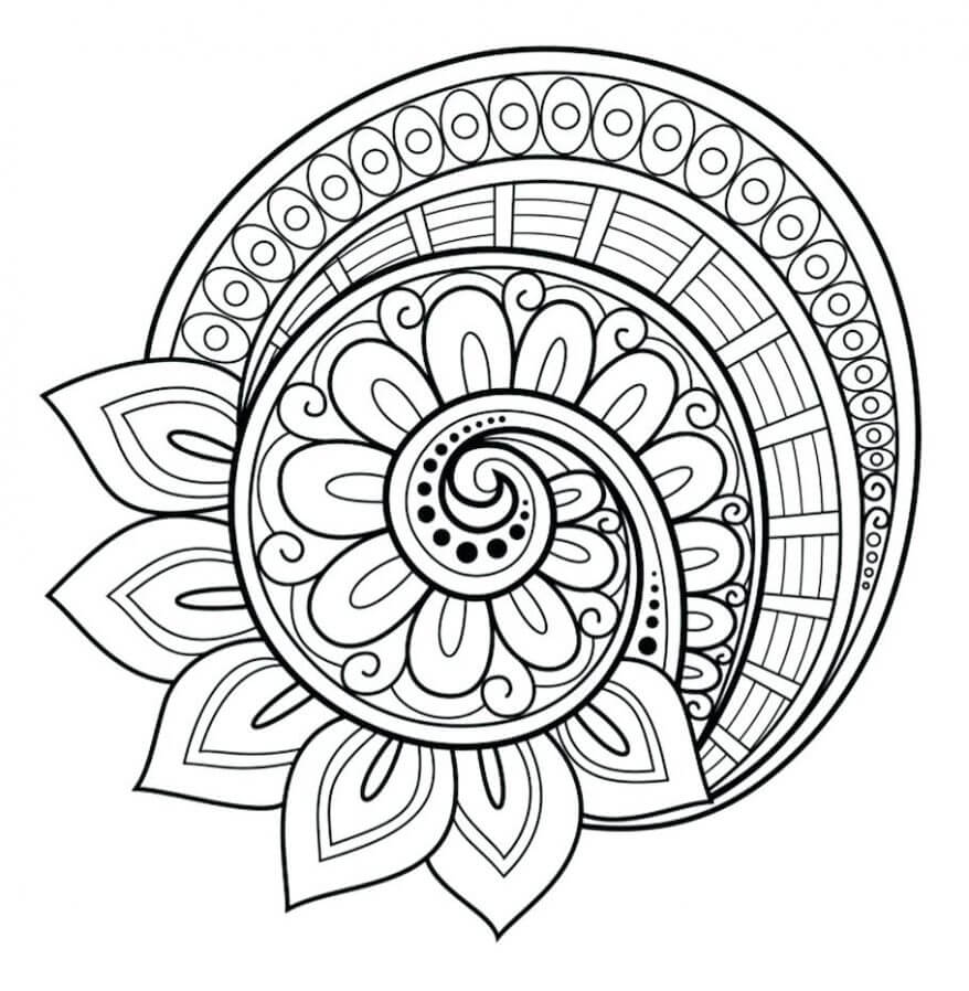 Half Flower Mandala Design Coloring Page
