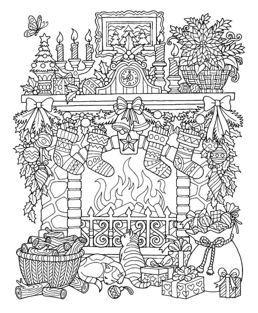 Indoor Winter Scene Coloring Page For Adults