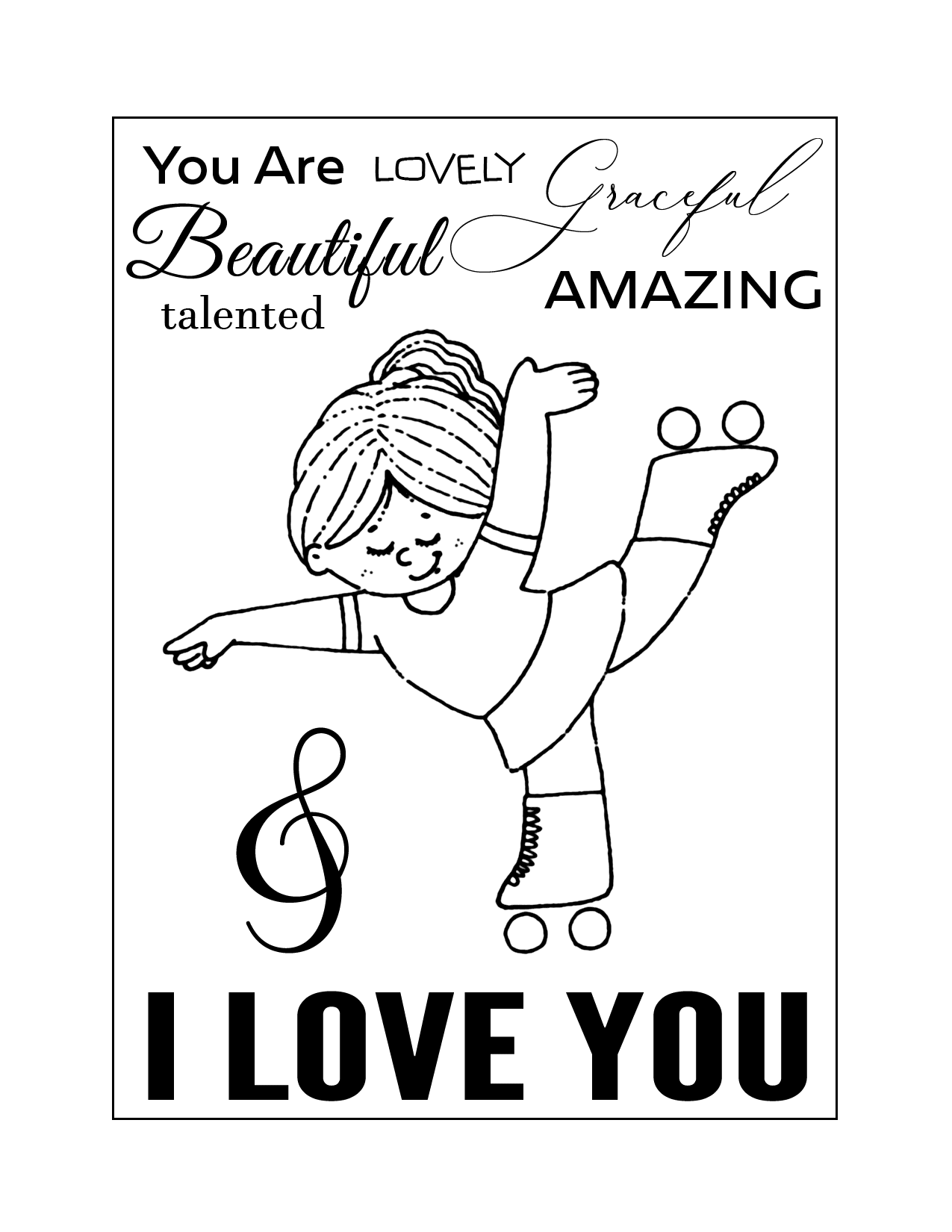 Lovely Girl Roller Skating Coloring Sheet