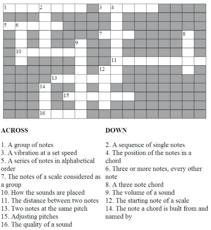 Music Terms Crossword Puzzle