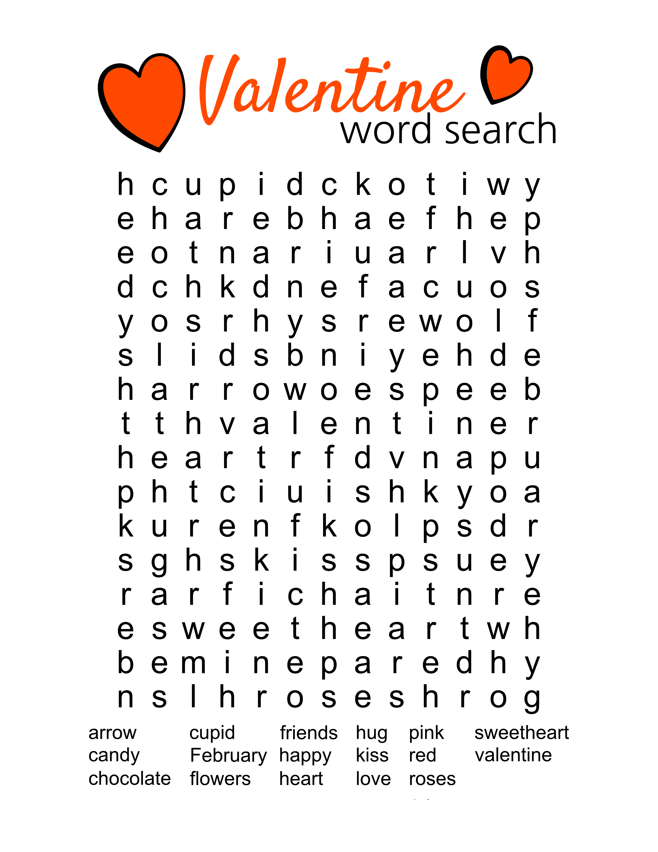 Printable Valentine Word Search Puzzles