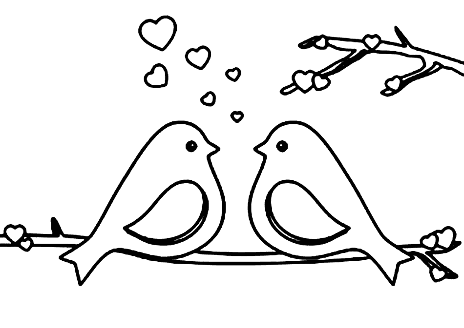 Robins Coloring Page Love Birds