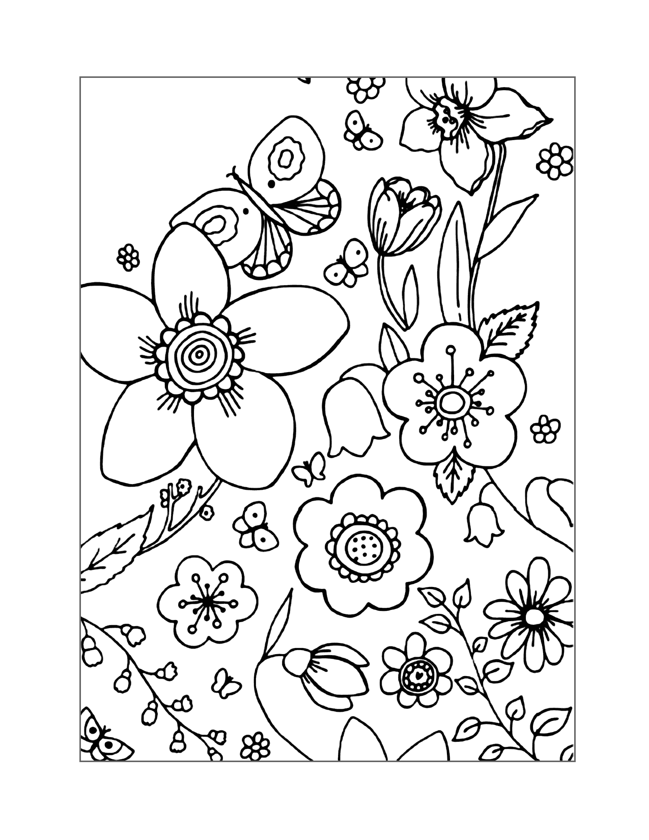 Simple Flower Design Coloring Page For Adults