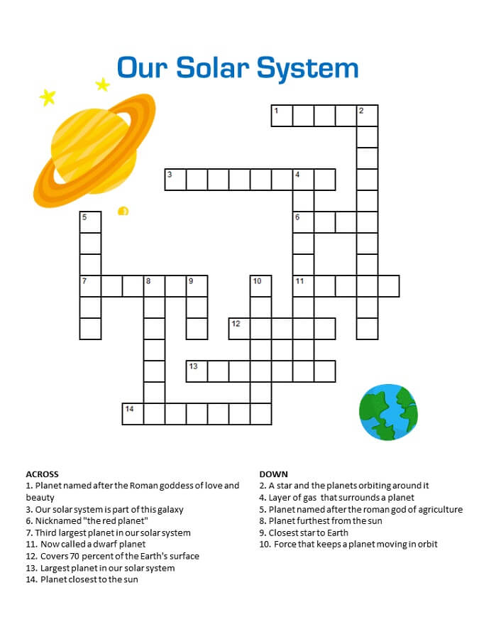Solar System Crossword Puzzles For Kids
