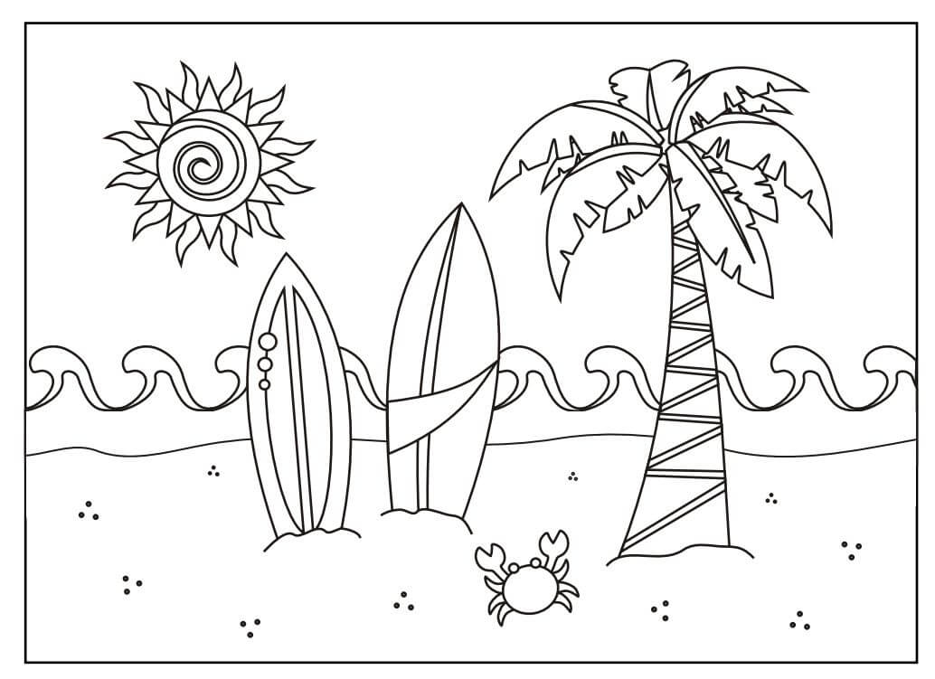 Surfboards Beach Coloring Page