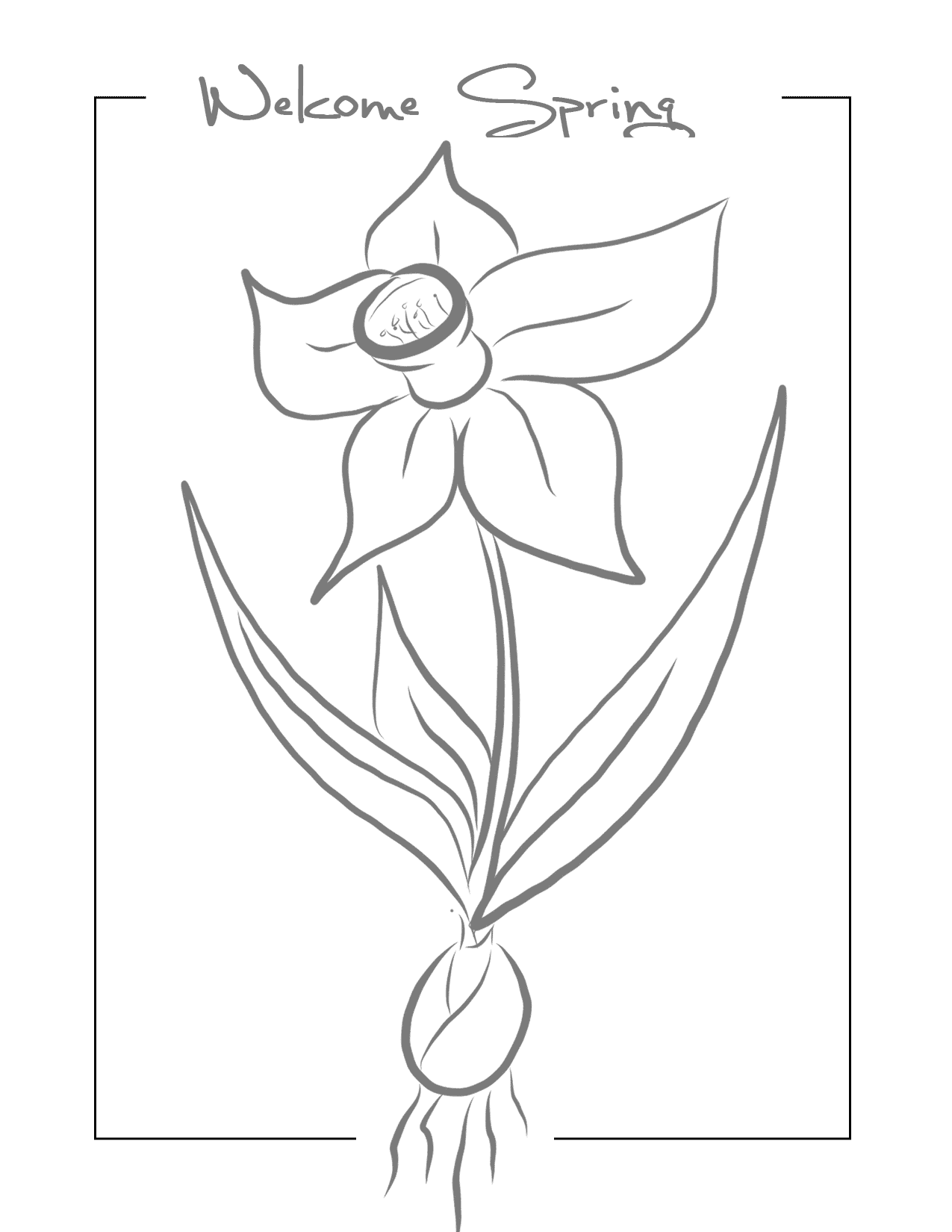 Welcome Spring Traceble Daffodil Coloring Page